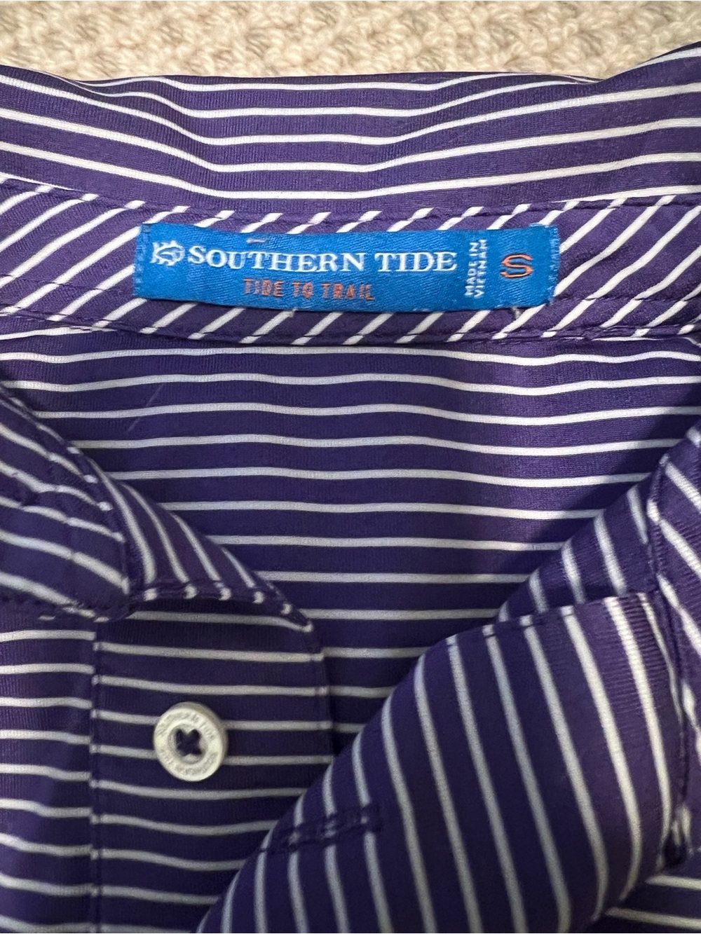 Southern Tide Purple and White Striped Button-Down Shirt